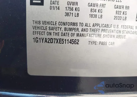 2014 Chevrolet Corvette Stingray from USA, damaged, VIN 1G1YA2D7XE5114562